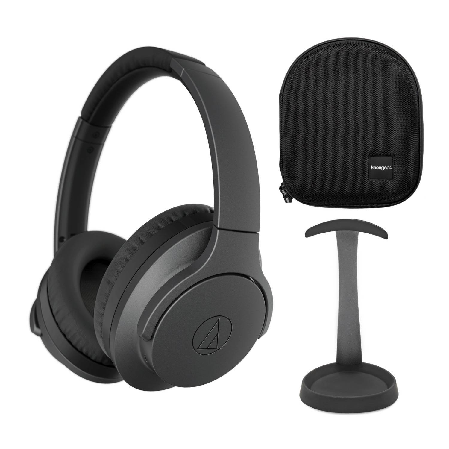 Audio-Technica ATH-ANC700BTBK Wireless Noise-Canceling Headphones (Black) with Gear Stand, Case