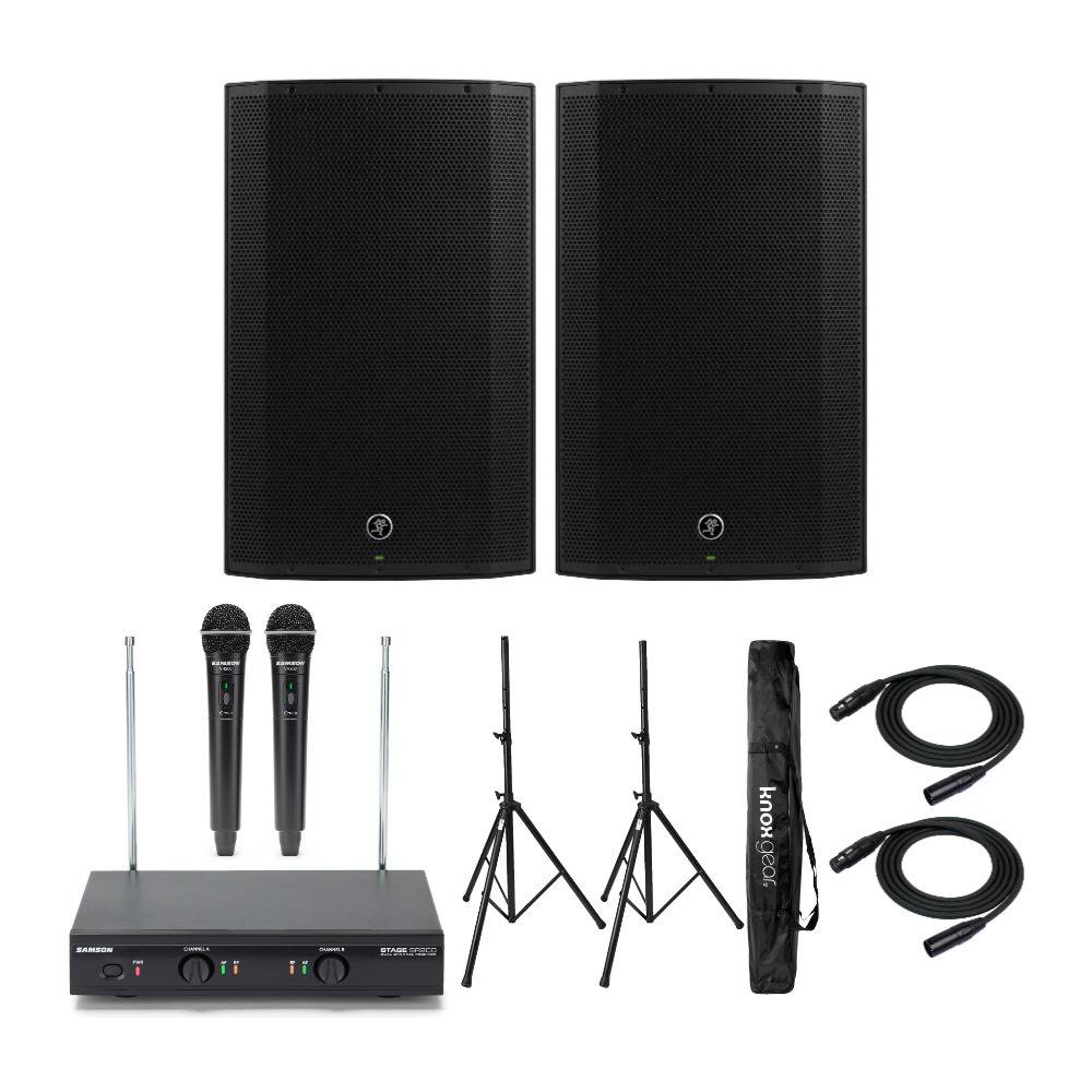 Mackie Thump15A 15-Inch 1300W Powered Loudspeaker (2-Pack) with Wireless Microphone System, Stand, and Two Cables