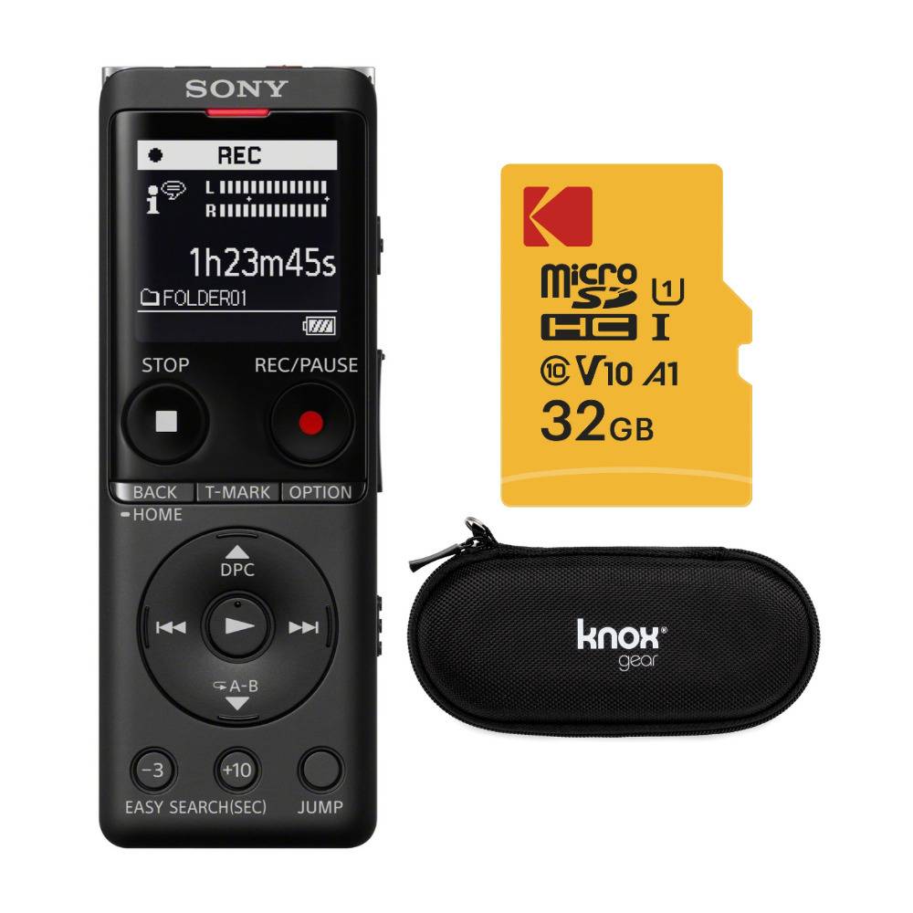 Sony ICDUX570BLK Slim Design Digital Voice Recorder (Black) with Hardshell Case and 32GB Card Bundle