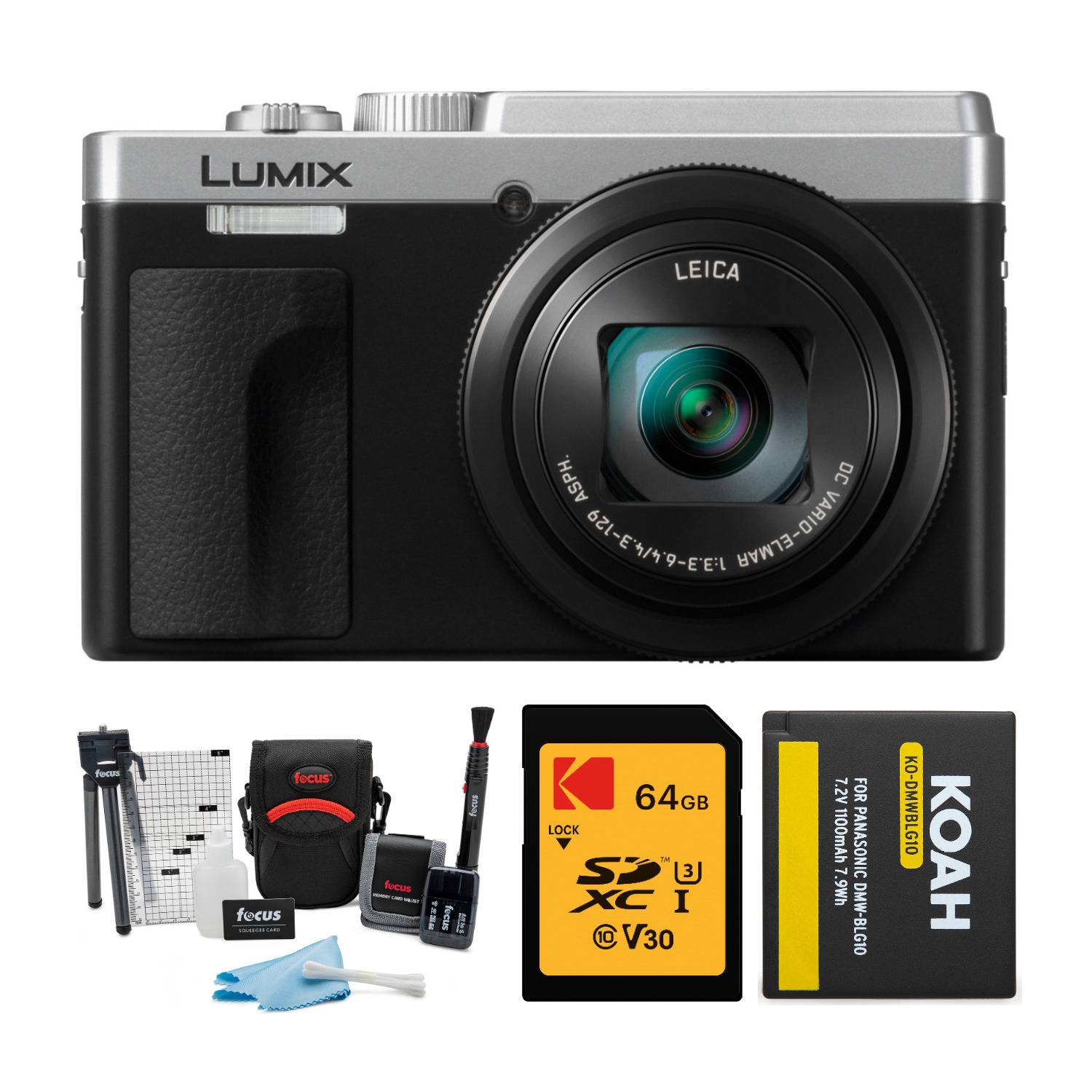 Panasonic LUMIX ZS80 20.3MP Travel Zoom Lens Digital Camera (Silver) with 64GB SD Card Bundle