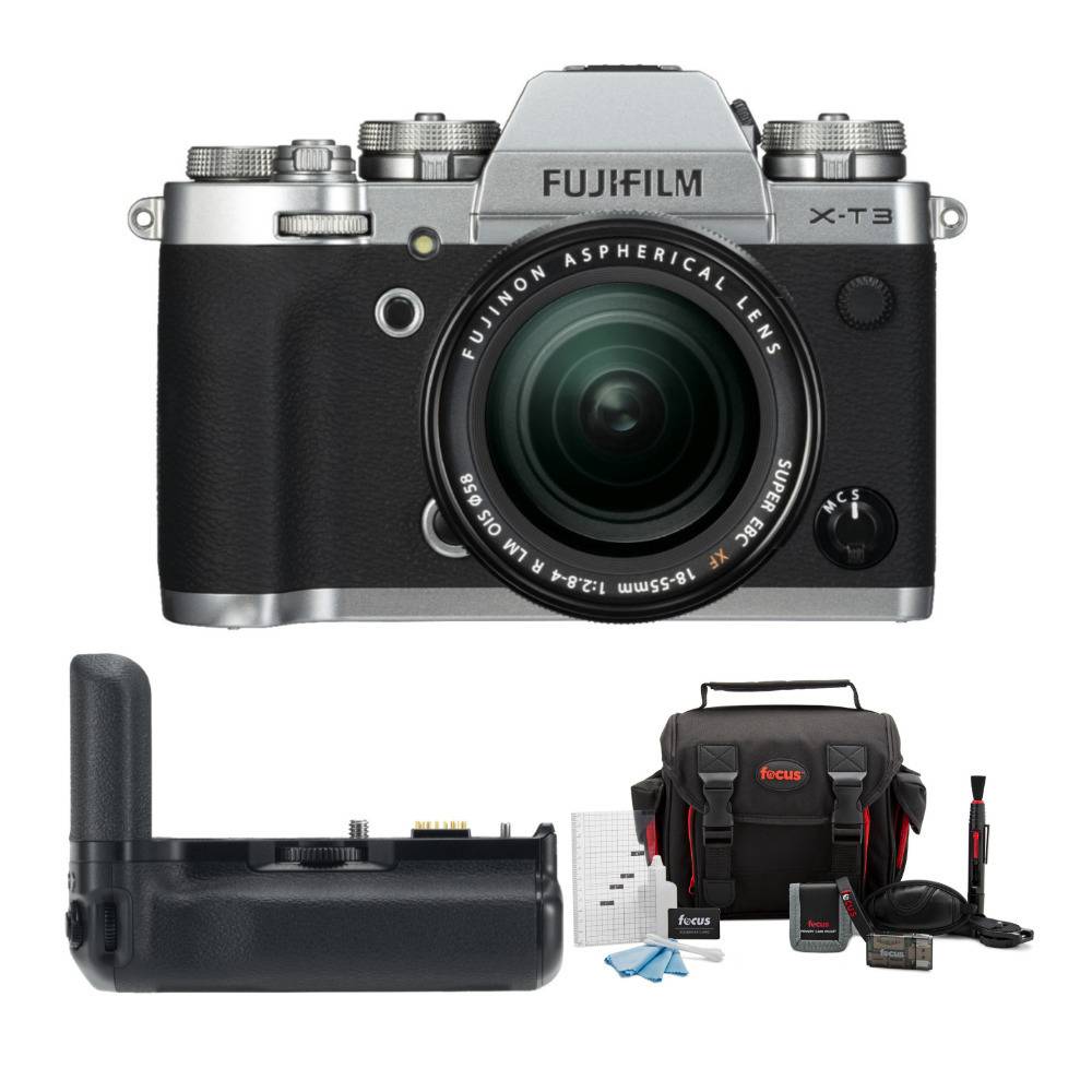 Fujifilm X-T3 Mirrorless Digital Camera with 18-55mm Lens (Silver), Vertical Camera Grip Bundle
