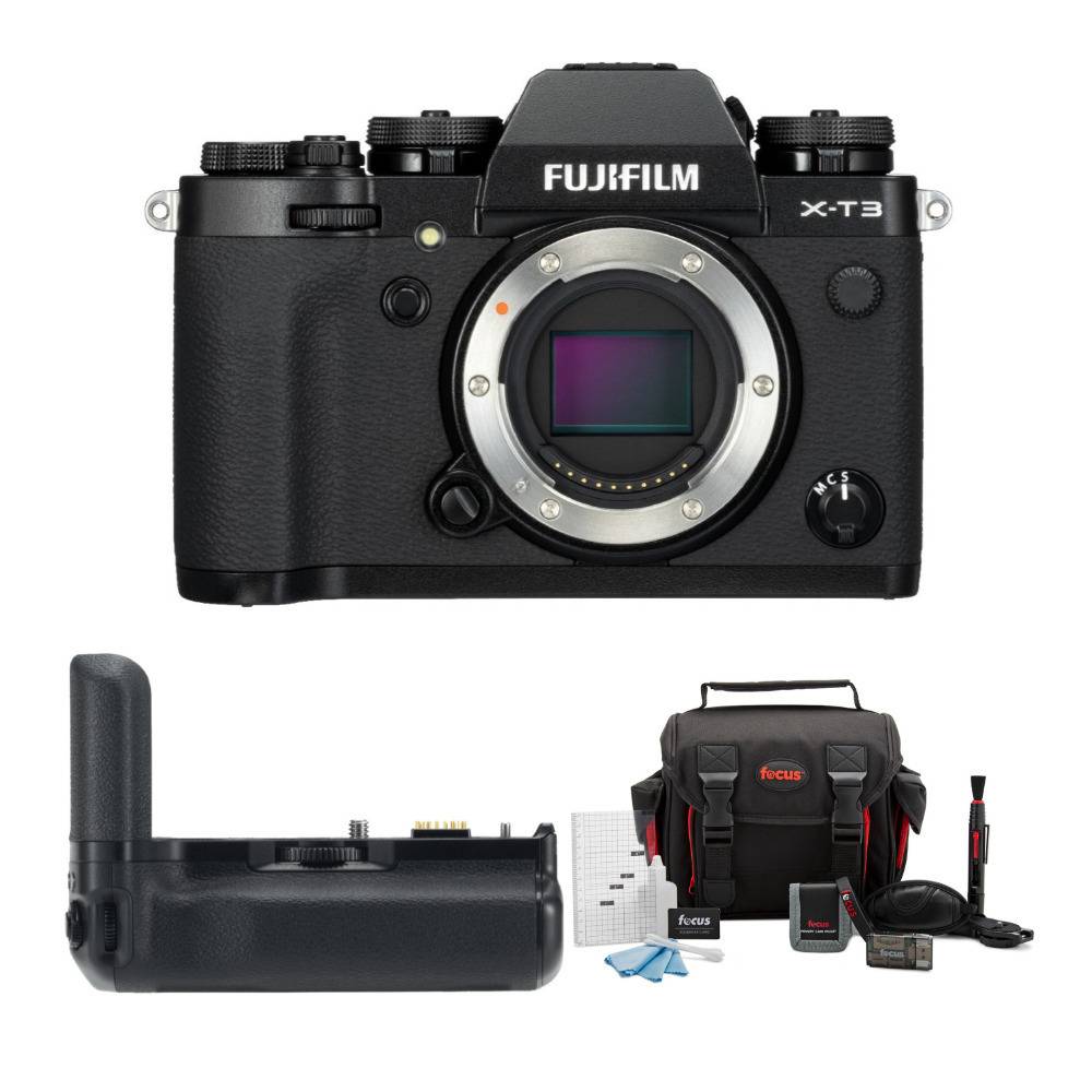 Fujifilm X-T3 Mirrorless Digital Camera Body (Black) with Vertical Camera Grip and Accessory Bundle