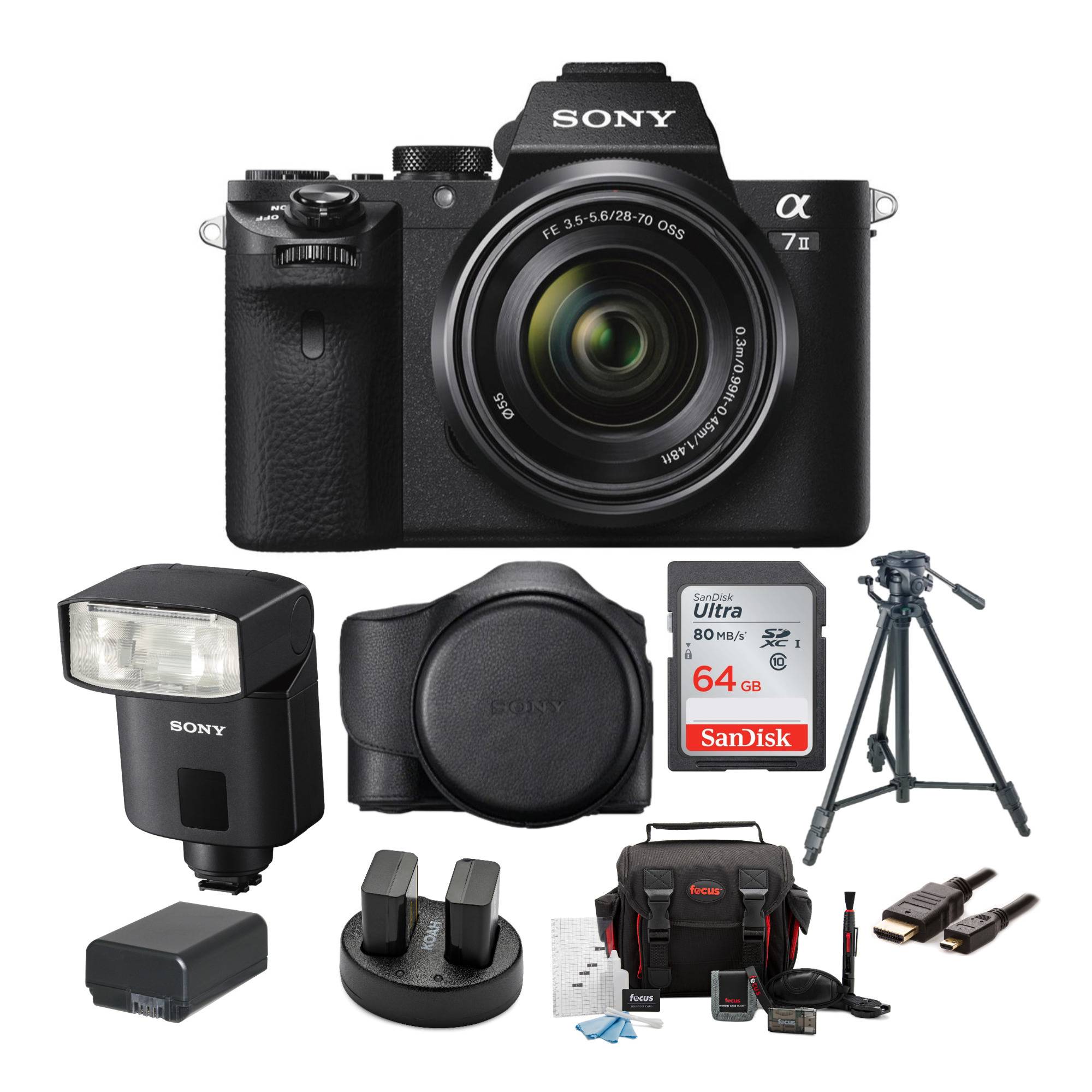 Sony Alpha a7II Mirrorless Digital Camera with 28-70mm f/3.5-5.6 Lens and External Flash Bundle