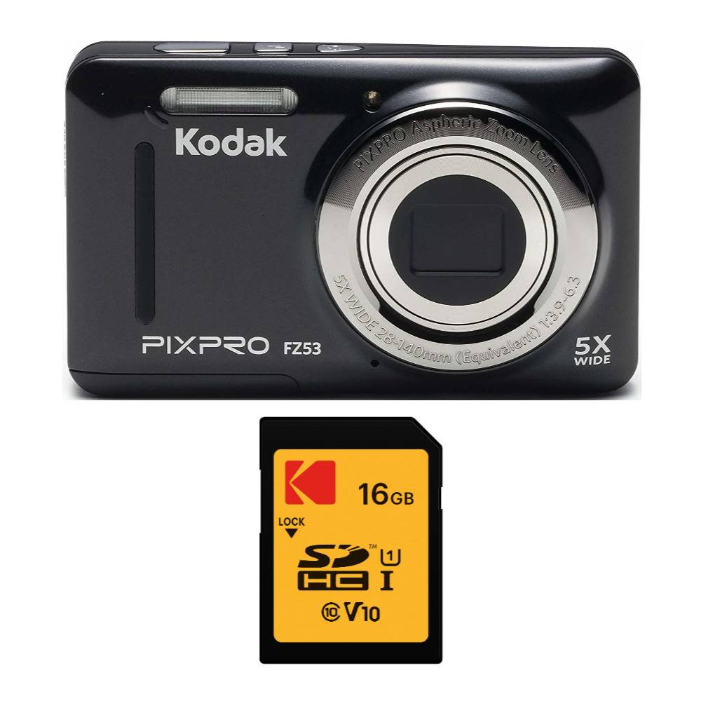 KODAK PIXPRO Friendly Zoom FZ53 Digital Camera (Black) and 16GB SD Card Bundle