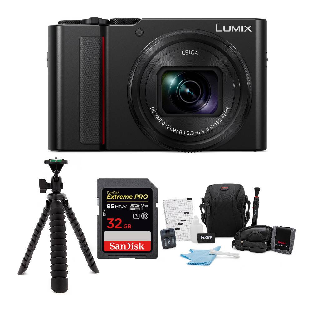 Panasonic LUMIX ZS200 20MP MOS Sensor 4K 30p Video LVF Digital Camera (Black) with 32GB SD Card, Tripod and Accessories