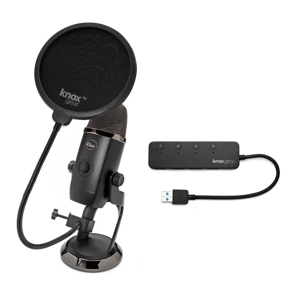 Blue Microphones Yeti X USB Microphone (Dark Gray) with Knox Gear Pop Filter and 4-Port USB 3.0 Hub