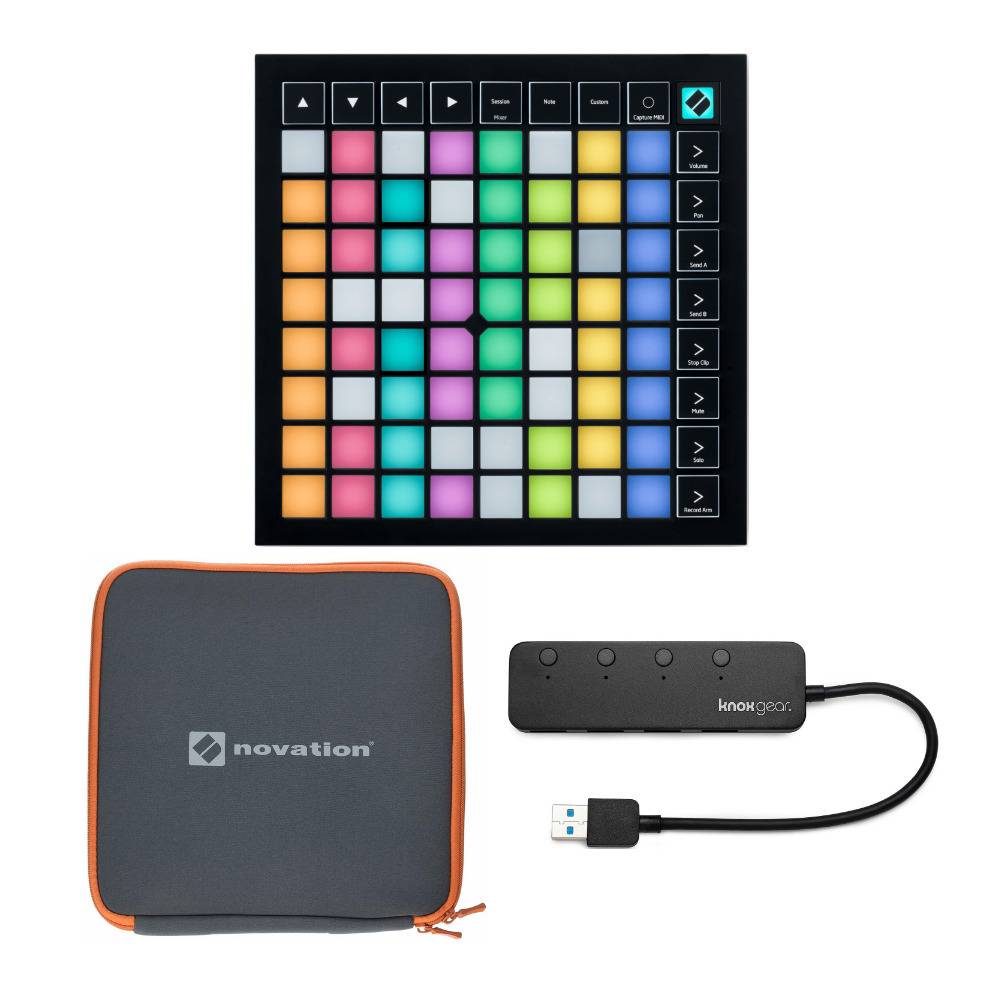Novation Launchpad X Grid Controller for Ableton Live with Launchpad Case and 3.0 4-Port USB Hub