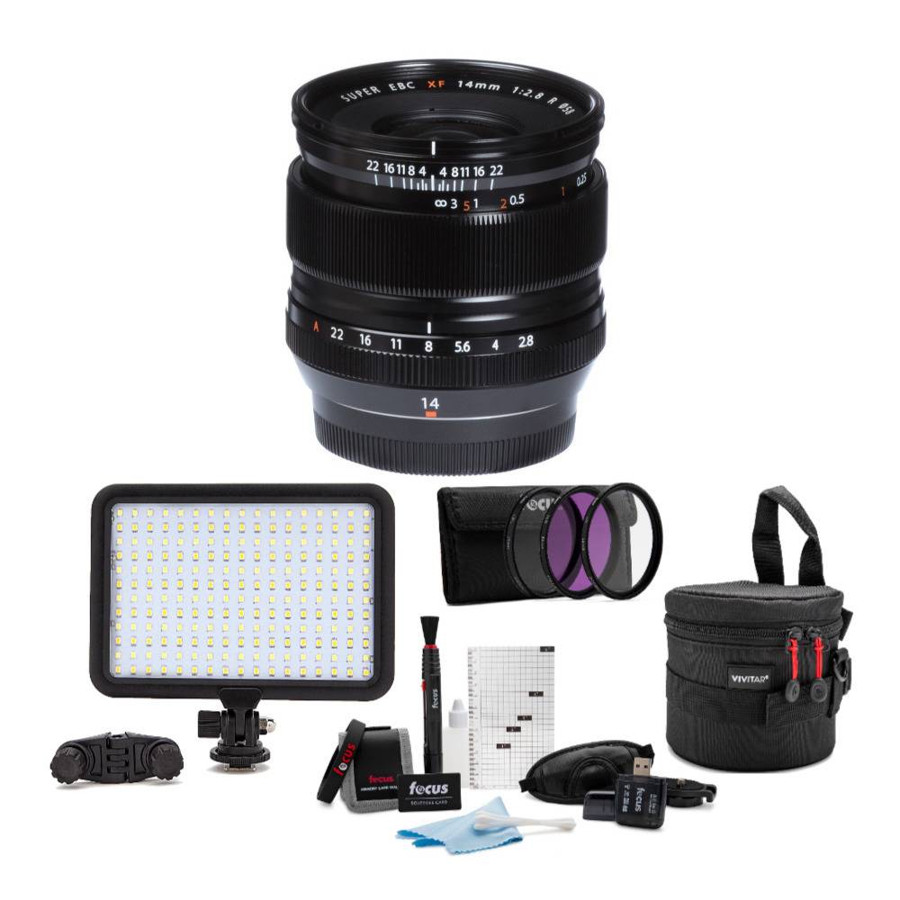 Fujifilm XF 14mm f/2.8 R Ultra Wide-Angle Lens with 1400-Lumen LED Video Light Accessory Bundle