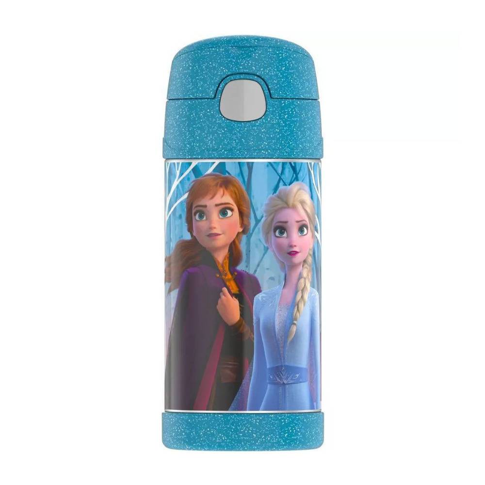 Thermos FUNtainer 12-Ounce Frozen 2 Stainless Steel Water Bottle with Straw (Blue Glitter)