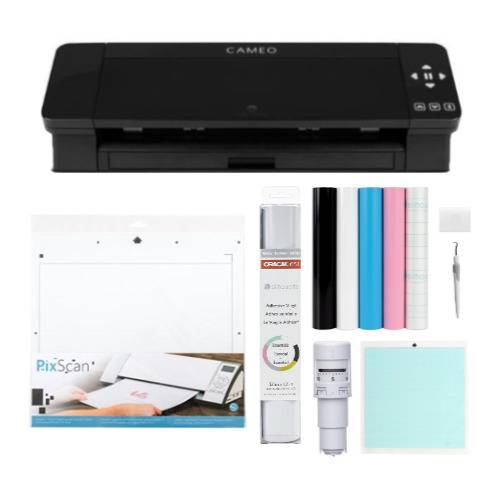 Silhouette Cameo 4 Desktop Cutting Machine (Black) with Vinyl Starter Kit Rolled Version and Accessory Bundle
