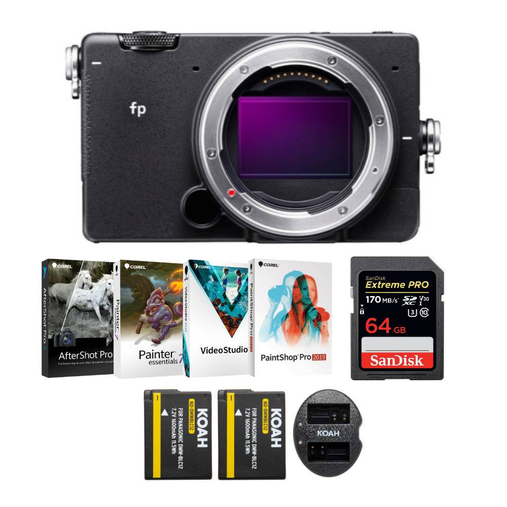Sigma fp Mirrorless Digital Camera Body with 64GB Extreme PRO SD Card, Spare Battery/Charger Set and Software Bundle
