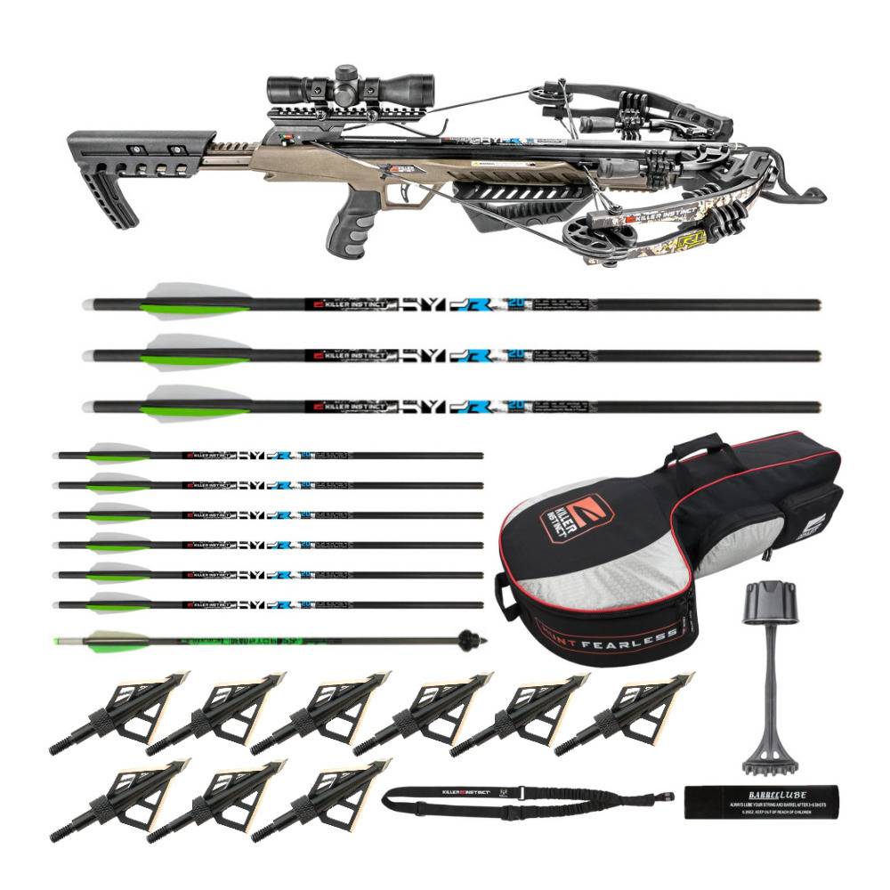 Killer Instinct RUSH 380 FPS Crossbow Package with Case, Six Bolts, and Accessory Bundle