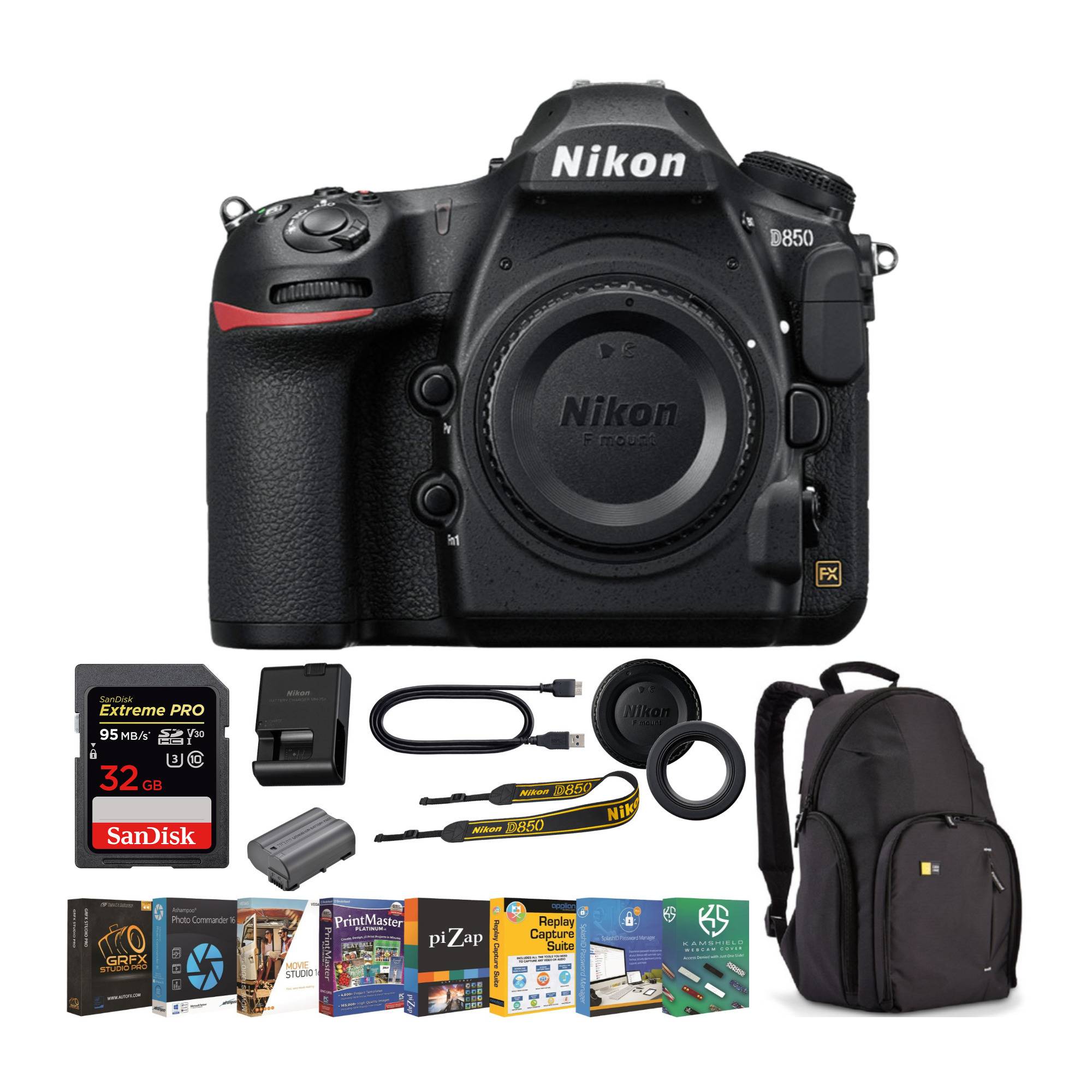 Nikon D850 FX- Format Digital SLR Camera with 32GB Card and Backpack Bundle
