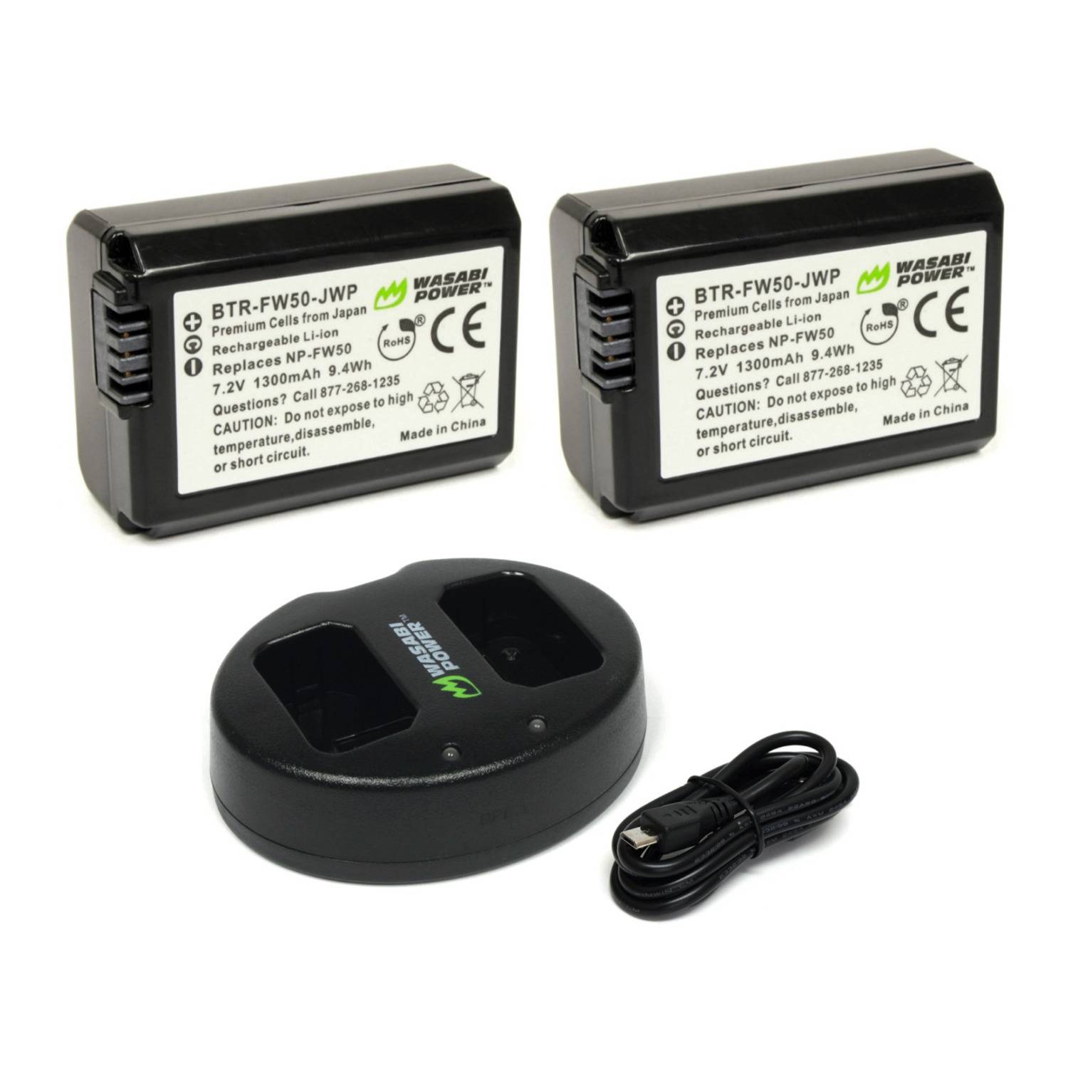Wasabi Power Battery (2-Pack) and Dual Charger Kit for Sony NP-FW50 Batteries