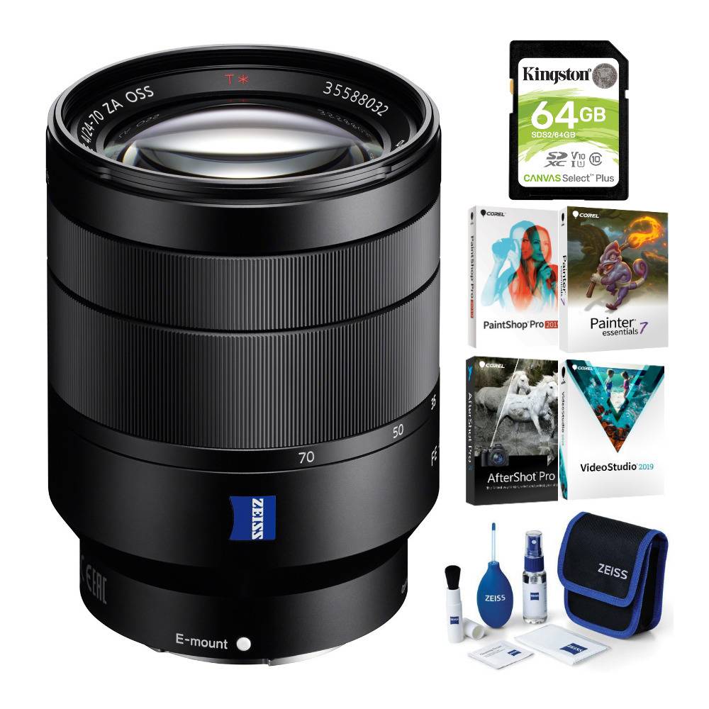 Sony Vario-Tessar T* FE 24-70mm F4 ZA OSS Camera Lens with Software Suite and Accessory Bundle