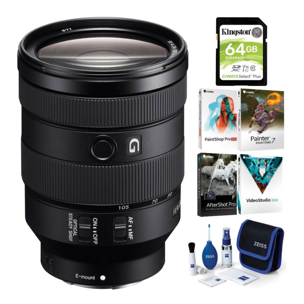 Sony FE 24-105mm f/4 G OSS Full-Frame E-Mount Lens with Software Suite and Accessory Bundle