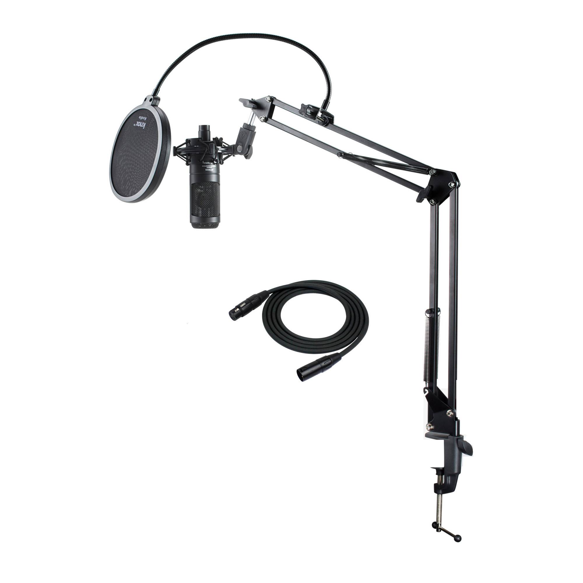 Audio Technica AT2035 Studio Condenser Microphone with Knox Filter and Accessory Bundle