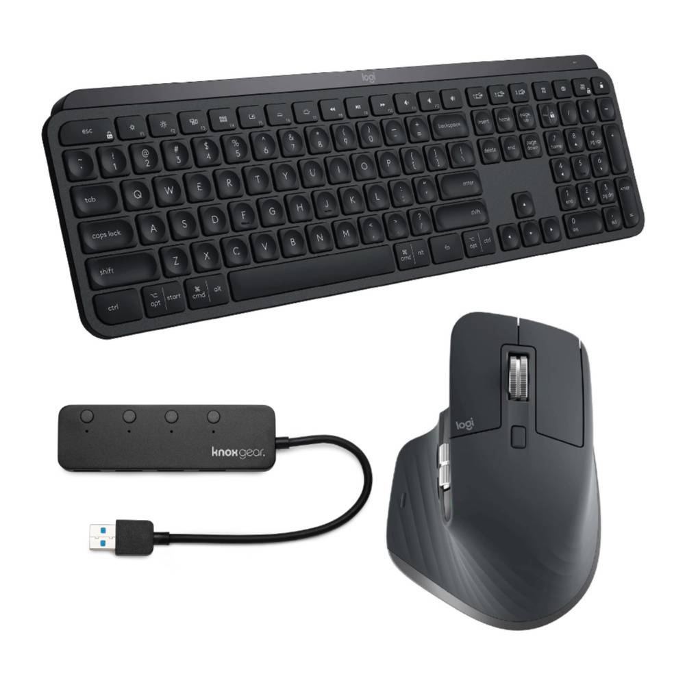 Logitech MX Keys Wireless Keyboard with MX Master 3 Wireless Mouse and Knox USB Hub
