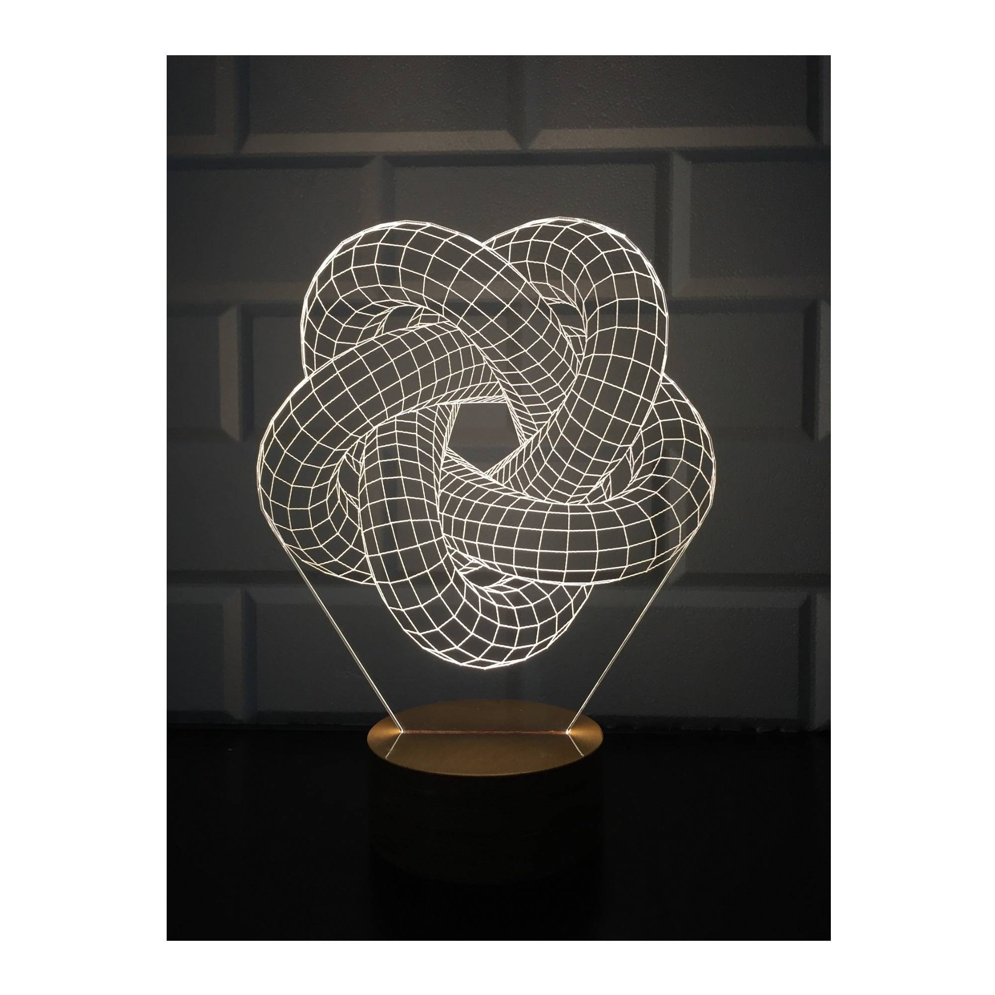 By-Lamp 3D Torus Spiral Lamp with Handmade Wooden Base