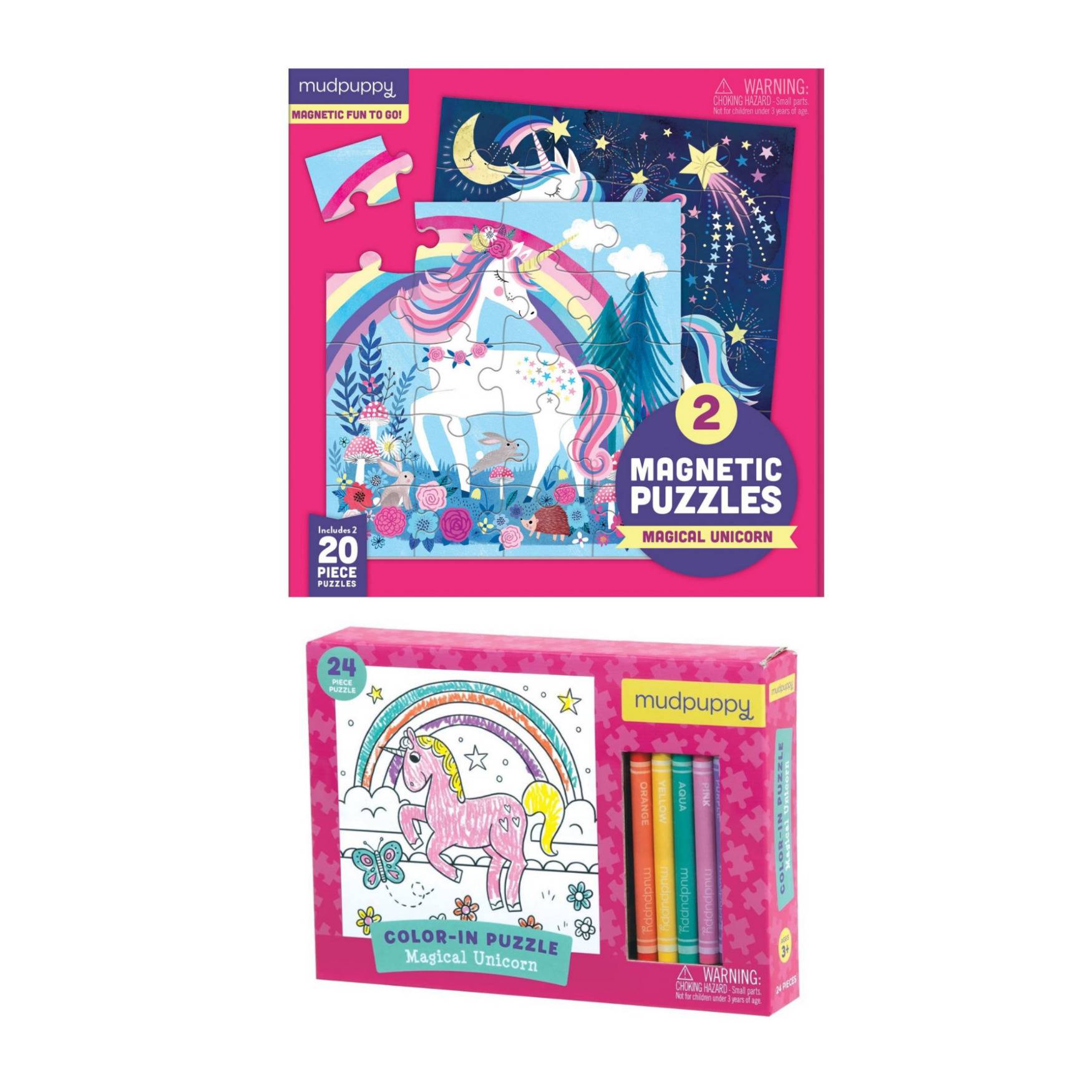 Mudpuppy Magical Unicorn Magnetic Two 20-Piece Puzzles in Travel Portfolio with 24-Piece Puzzle