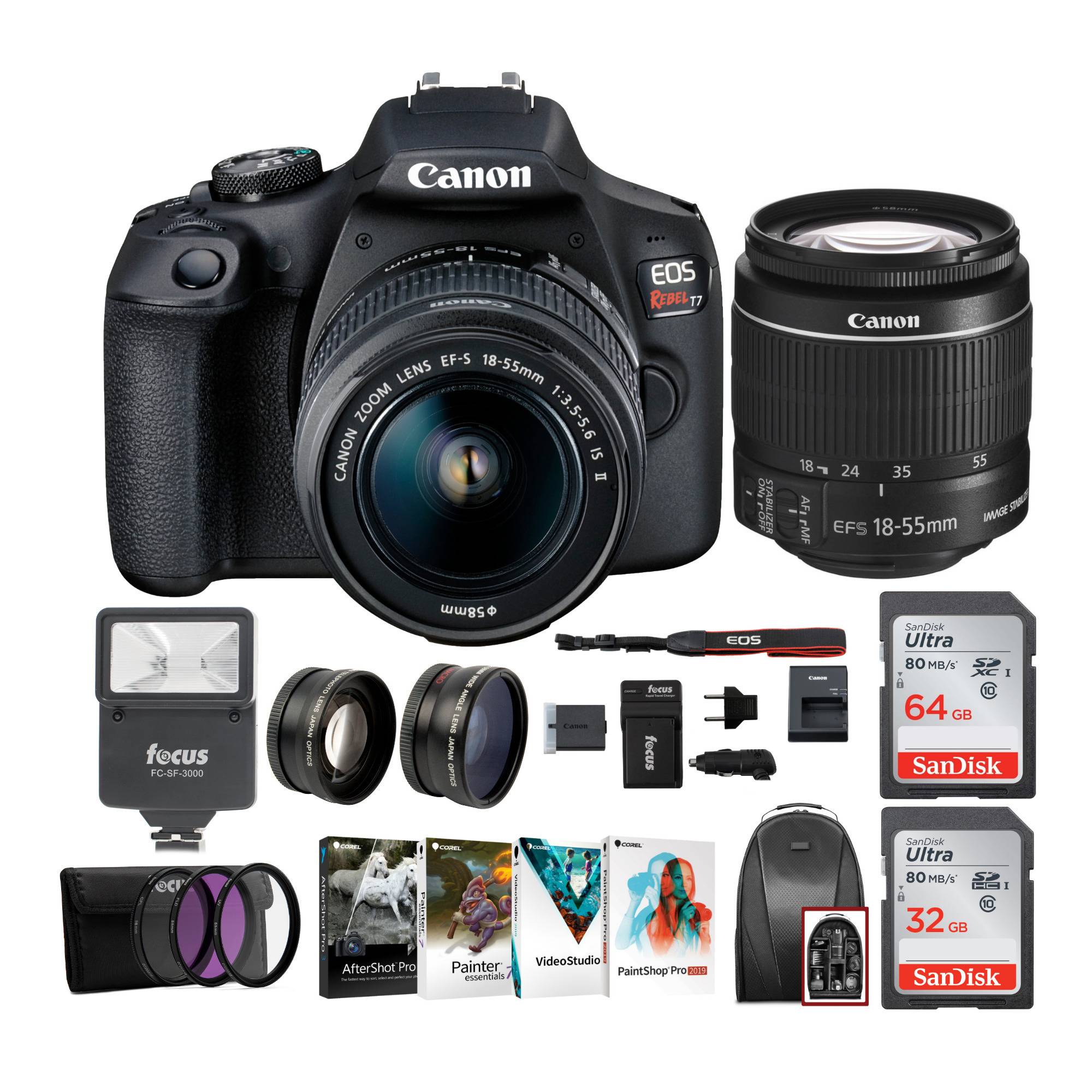 Canon T7 EOS Rebel DSLR Camera with EF-S 18-55mm IS II Lens Deluxe Bundle