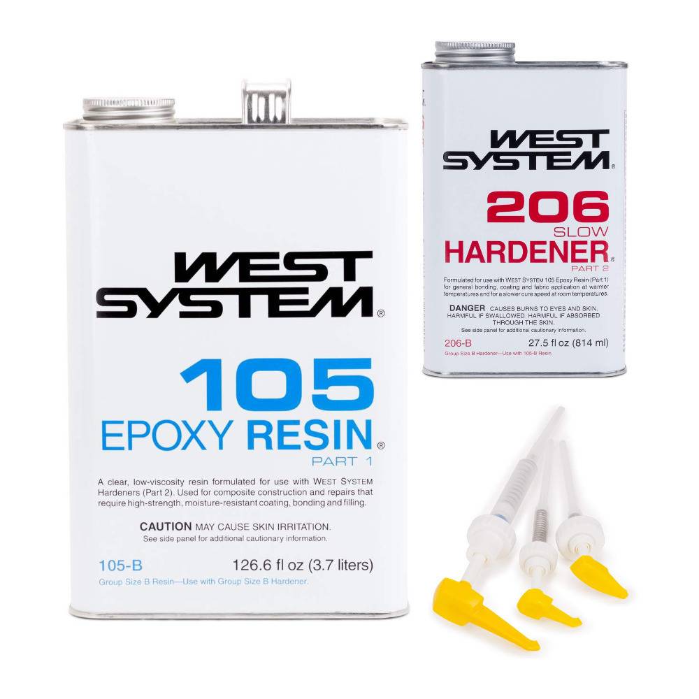 West System 105B Epoxy Resin with 206B Slow Epoxy Hardener and 300 Mini Pumps Set