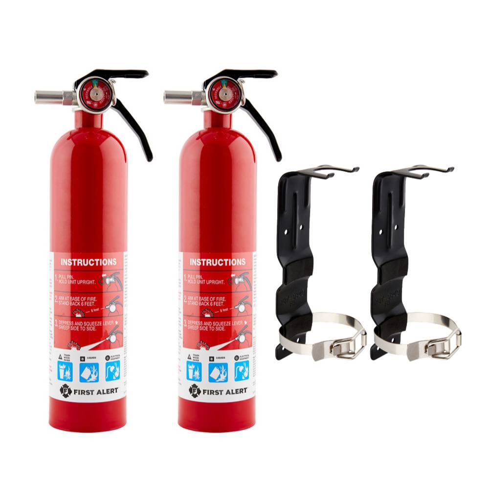 First Alert Rechargeable Home Fire Extinguisher with Mounting Brackets Bundle