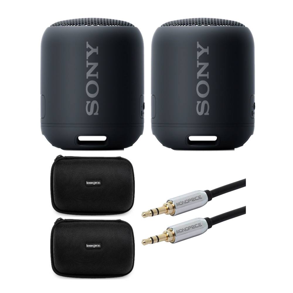 Sony SRS-XB12/B Extra Bass Portable Bluetooth Speaker (Black) STEREO Pair bundle (2 Speakers) bundle