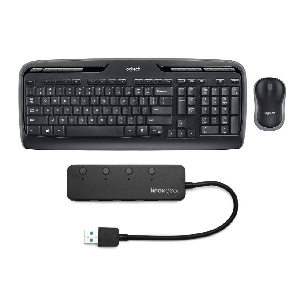 Logitech MK320 Wireless Keyboard and Mouse Bundle with Knox 3.0 4 Port USB Hub
