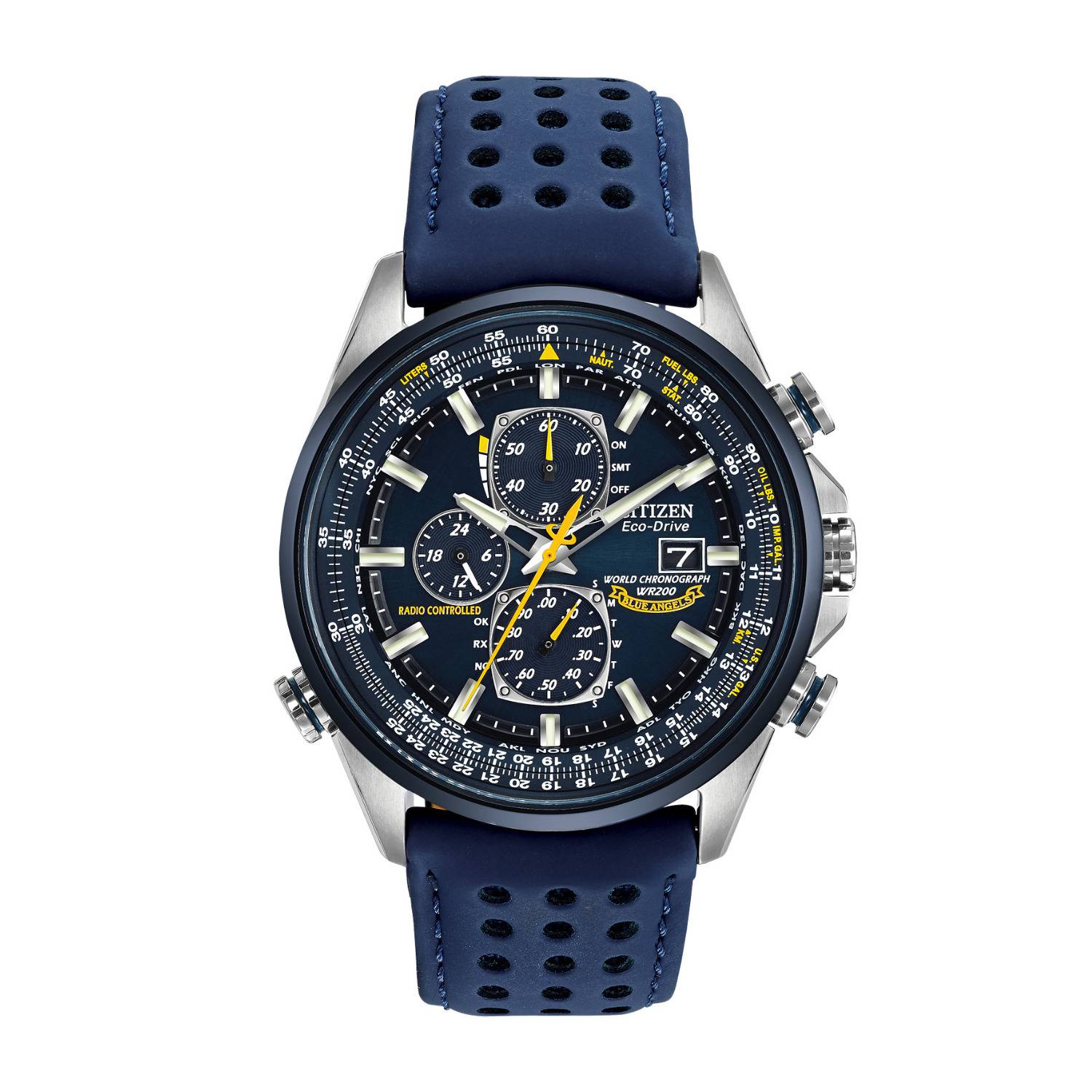Citizen AT8020-03L Men's Eco-Drive Blue Angels World Chronograph Atomic Timekeeping Watch with Day/Date