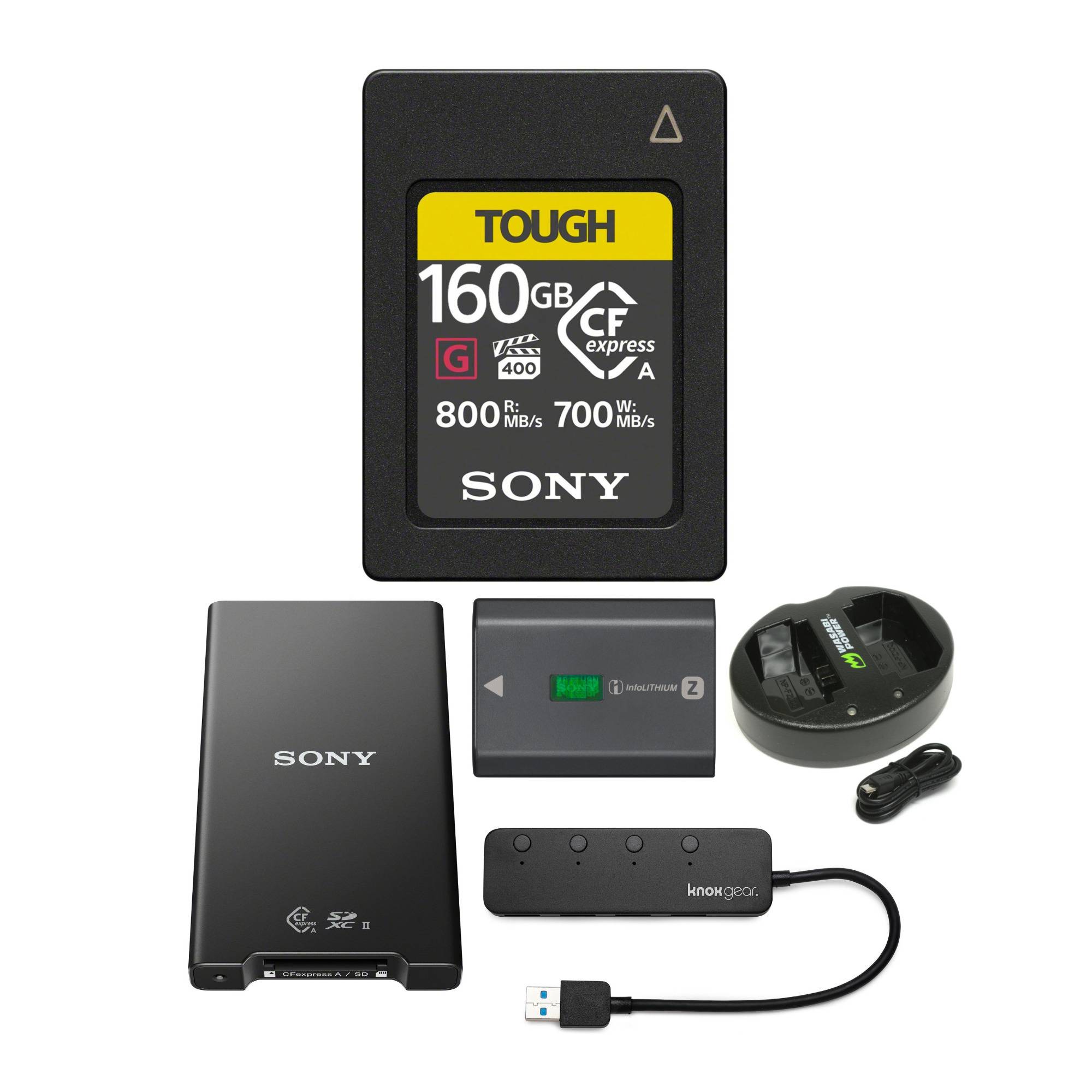 Sony CFexpress Type A 160GB Memory Card Card Reader, USB Hub, Z-Series Battery Pack Charger Bundle