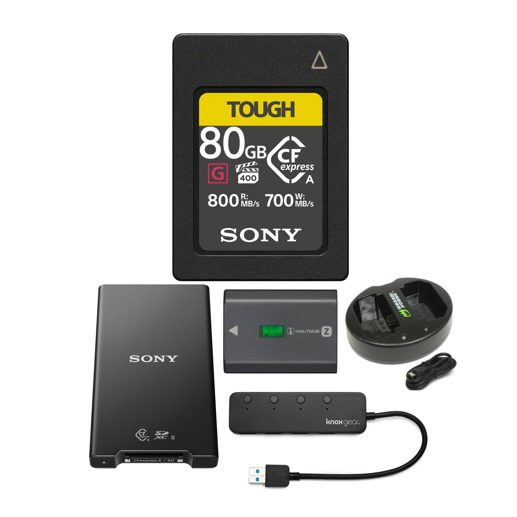 Sony CFexpress Type A 80GB Memory Card with Card Reader, USB Hub, Z-Series Battery Pack Bundle