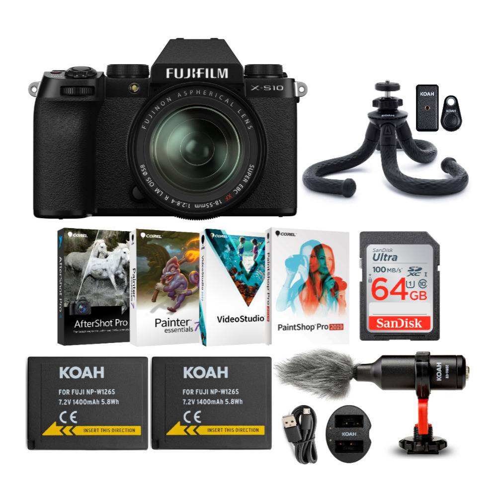 Fujifilm X-S10 Mirrorless Digital Camera with 18-55mm Lens and Vlogging Accessory Bundle