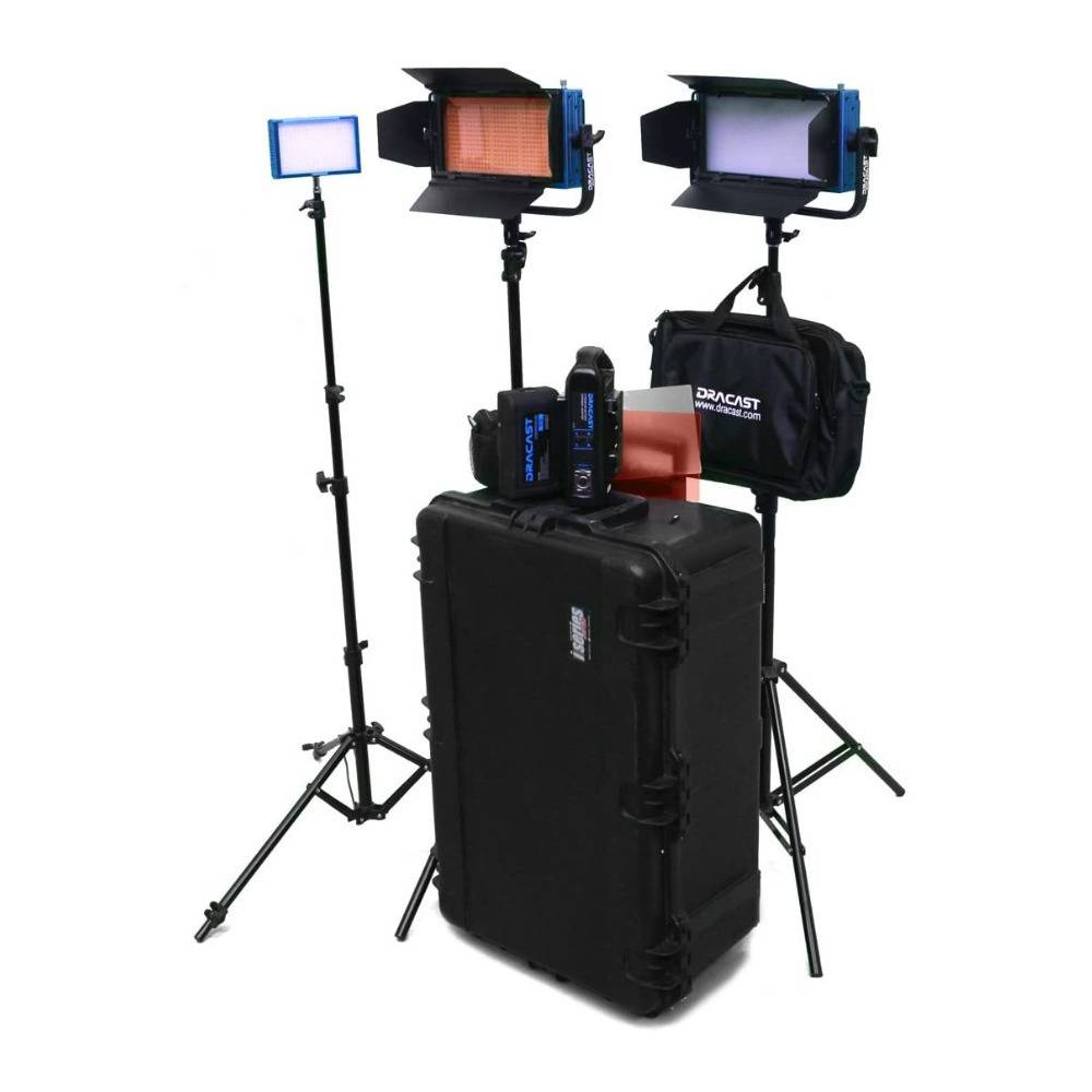 Dracast Pro Series Bi-Color 3-Light Interview Kit with Gold Mount Battery Plates