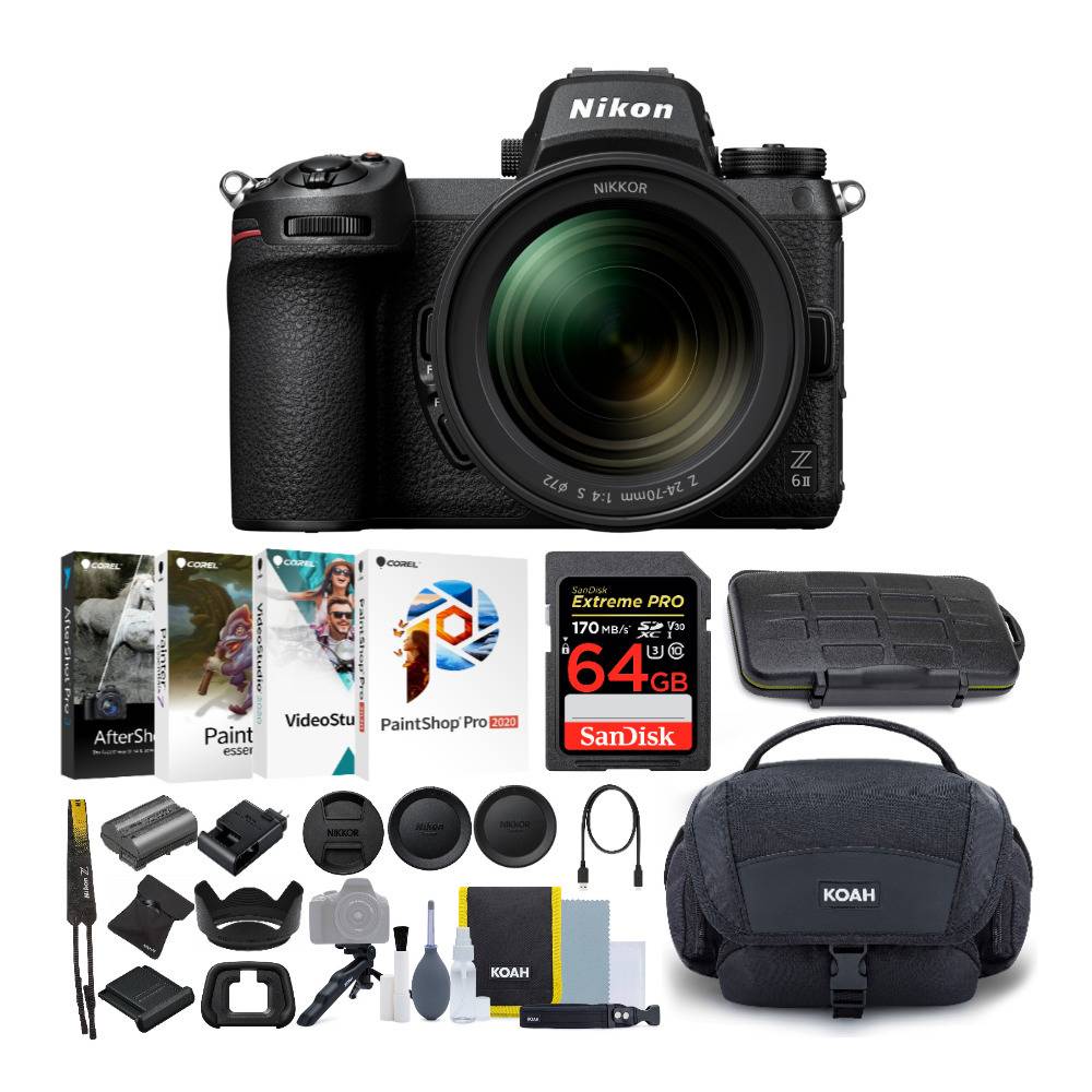 Nikon Z6II Mirrorless with 24-70mm Lens, 64GB Card, Shoulder Bag, Software and Accessory Bundle
