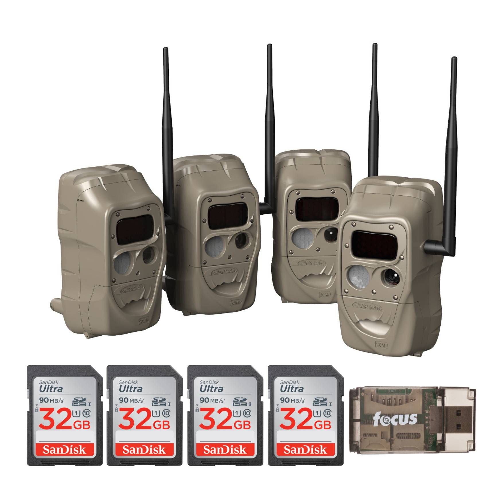 Cuddeback CuddeLink J Series Black Flash Trail Camera (4-Pack) with 32GB SD Cards and Reader