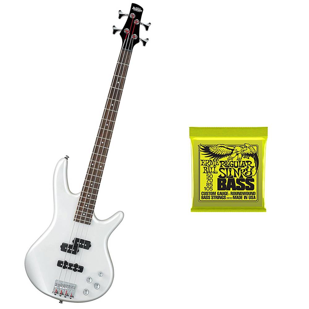 Ibanez GSR200 GIO Bass Guitar (Pearl White) Plus Ernie Ball Bass Strings