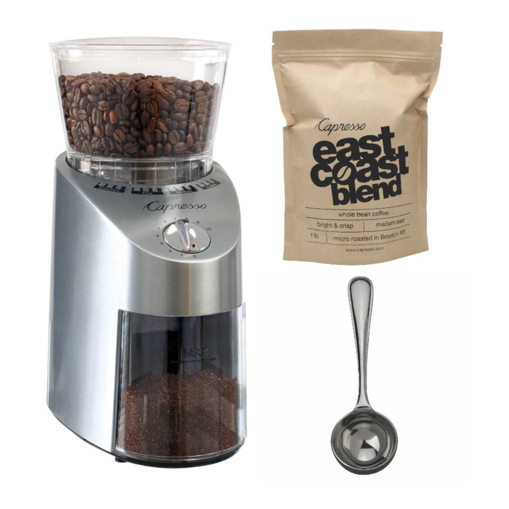 Capresso 565.05 Infinity Conical Burr Grinder with East Coast Blend and Coffee Measure
