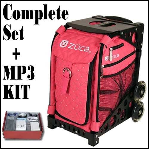 ZUCA Sport Mobile Wheeled Luggage Complete Set - Quilted Hot Pink W Rhinestones With Black Frame  Bundle