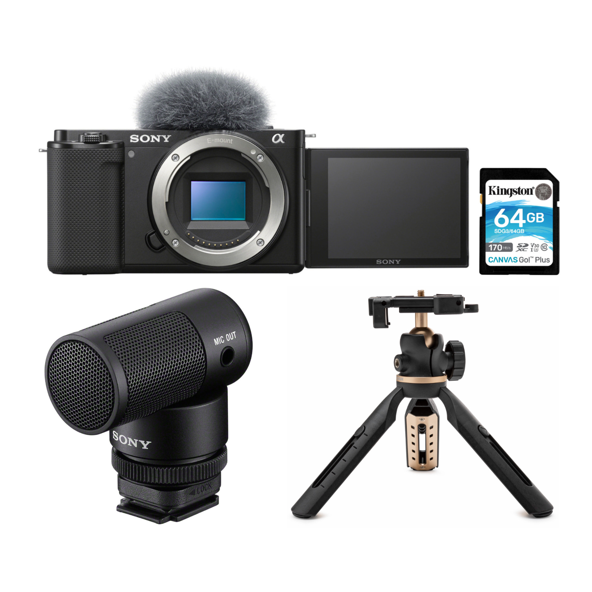 Sony Alpha ZV-E10 APS-C Interchangeable Camera Lens Mirrorless Vlog Camera (Body Only, Black) Bundle