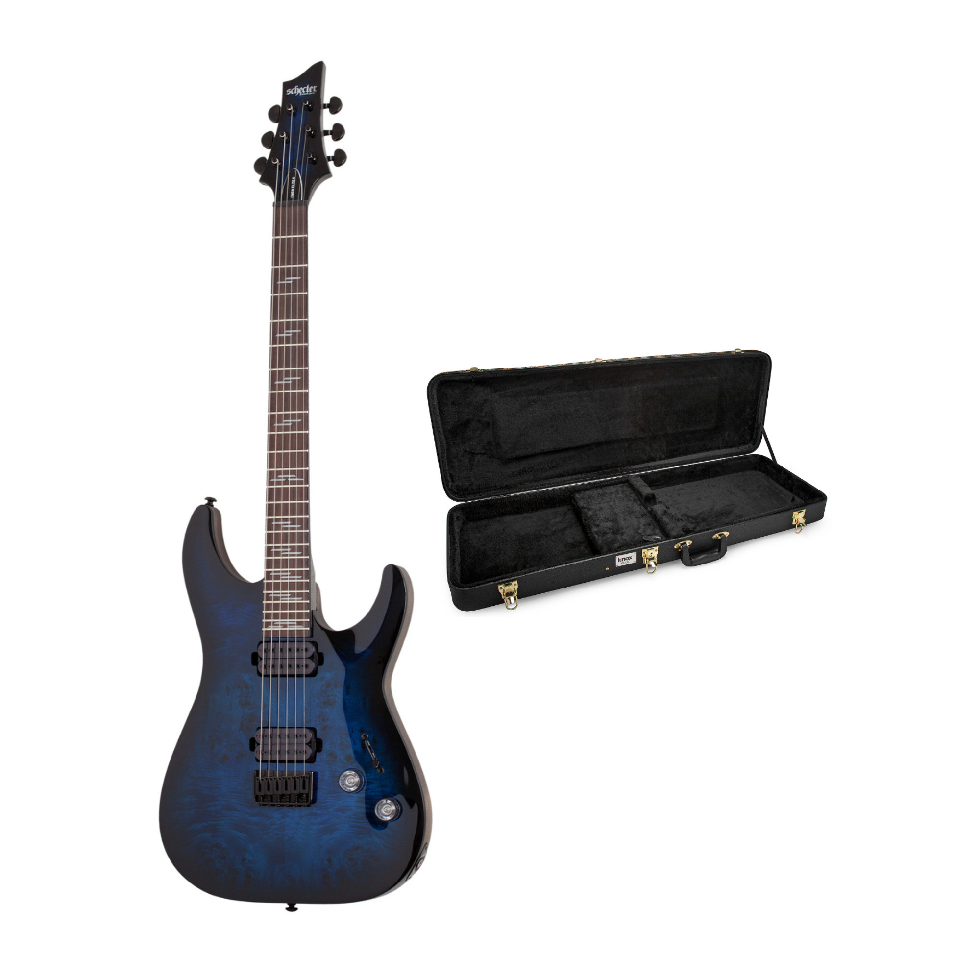 Schecter Omen 6-String Electric Guitar (See-Thru Blue Burst) with Protective Carrying Case -  ASGR-2452K1