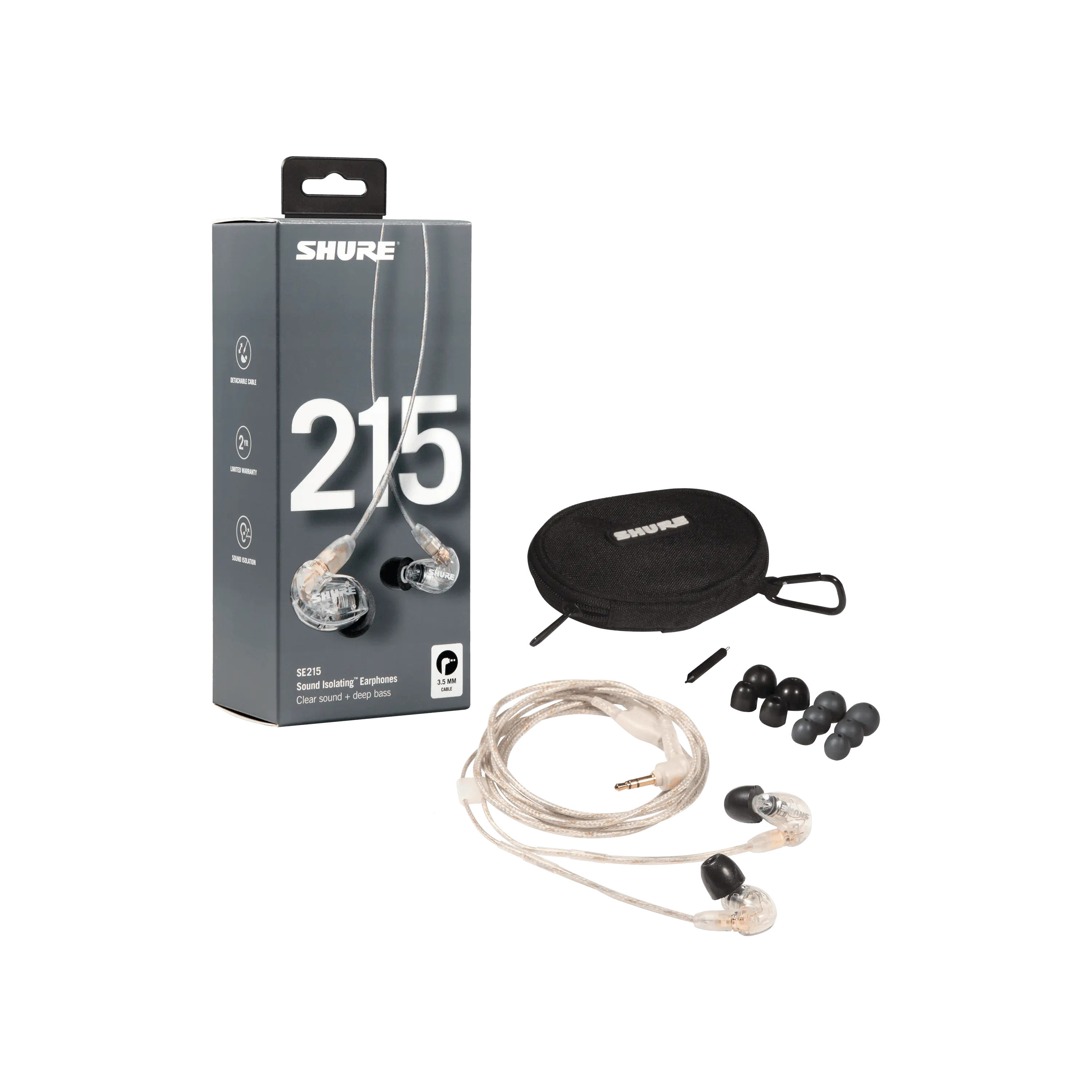 Shure SE215 PRO Professional Sound Isolating Ergonomic Earphones with Detachable Cable (Clear) -  SE215-CL