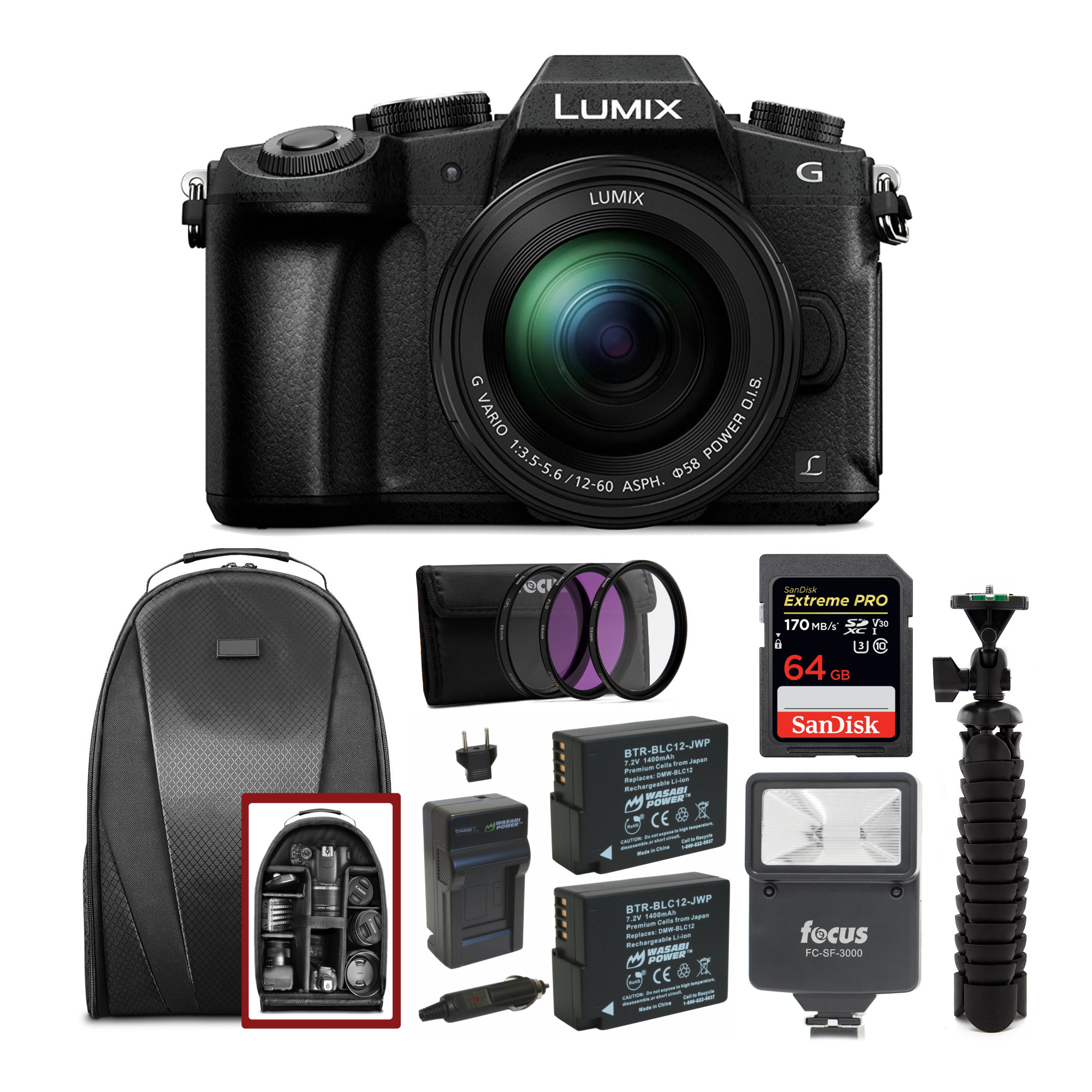 Panasonic LUMIX G85 4K Mirrorless Camera with 12-60mm Camera Lens and Backpack Bundle in Black