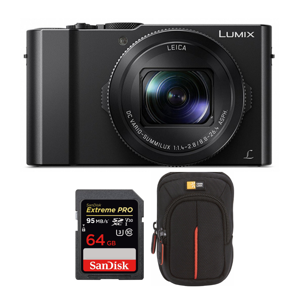 Panasonic LUMIX LX10 20.1MP 4K Digital Camera with 64GB SD Card, and Camera Case in Black