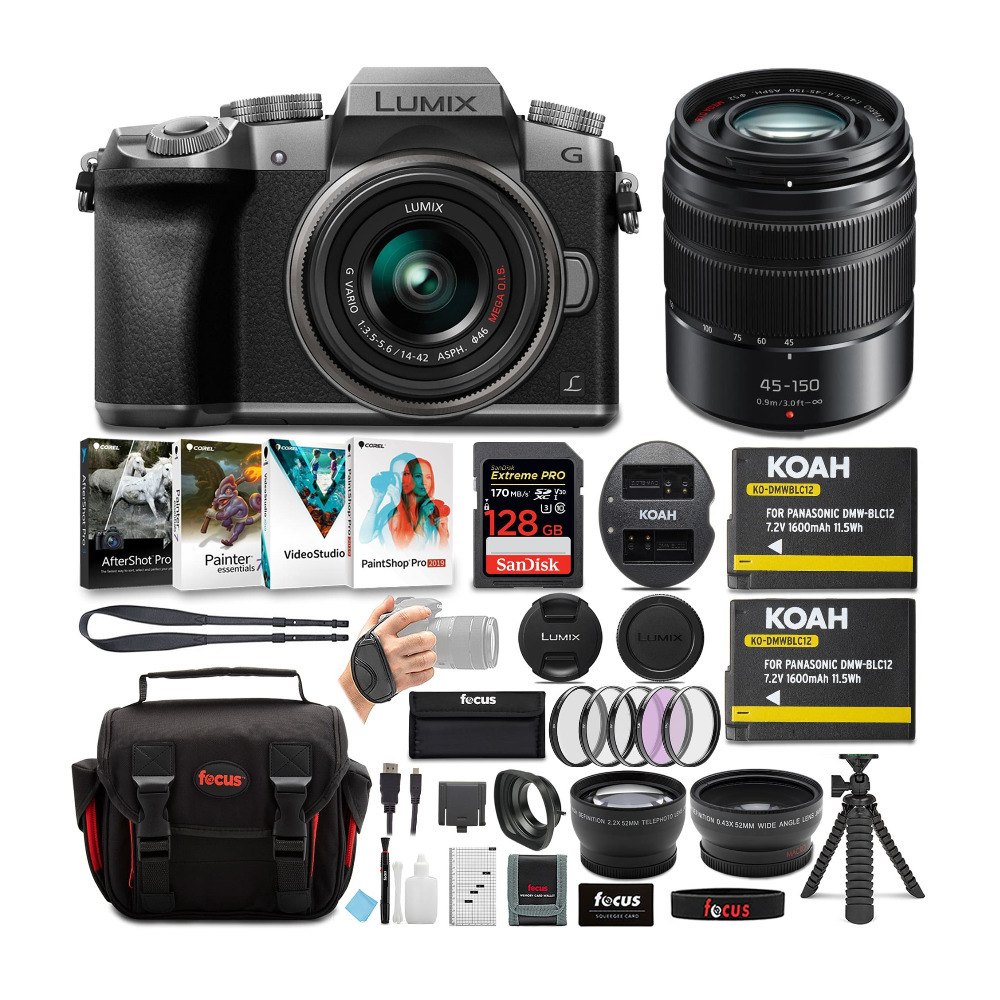 Panasonic LUMIX G7 Mirrorless Camera with 14-42mm Camera Lens and Accessory Bundle in Silver