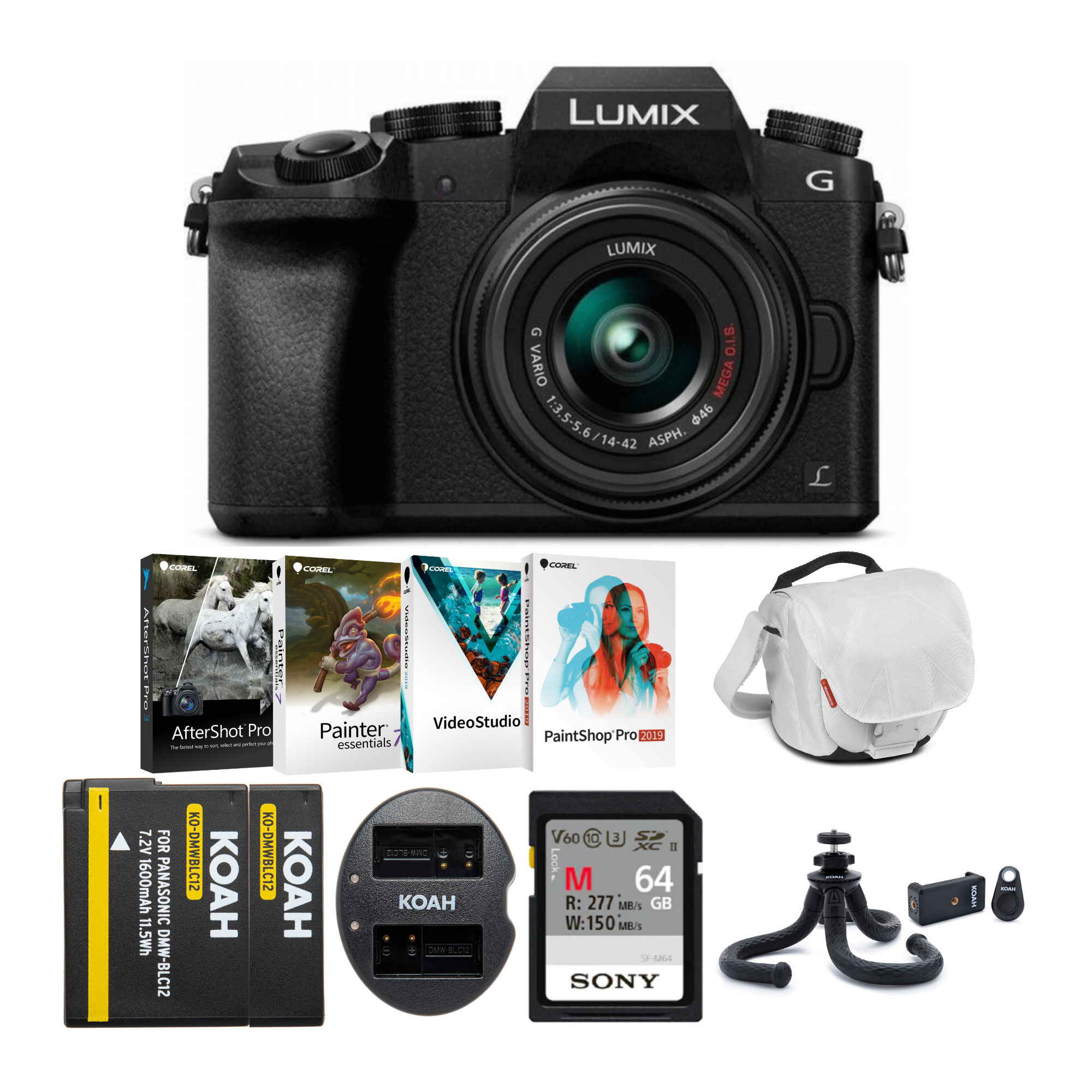 Panasonic LUMIX G7 Mirrorless Camera with 14-42mm f/3.5-5.6 Camera Lens Holiday Bundle in Black