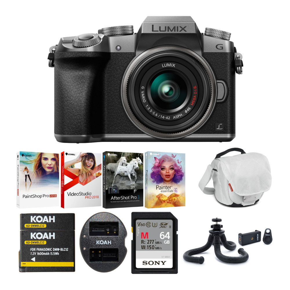 Panasonic LUMIX G7 Mirrorless Camera with 14-42mm f/3.5-5.6 Camera Lens Holiday Bundle in Silver