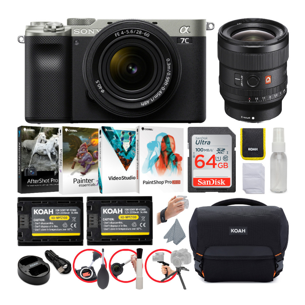 Sony Alpha a7C Full-Frame Mirrorless Camera Bundle with FE 28-60mm and 24mm Camera Lens in Silver